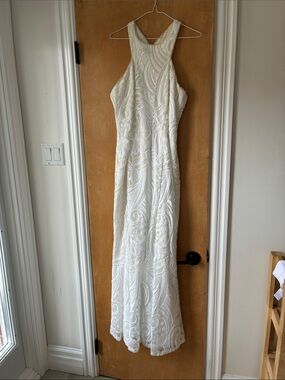 Cachet Ivory Beaded Halter Gown